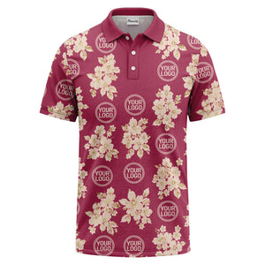 watercolor cherry blossom custom logo repeat polo shirt in black