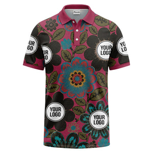 watercolor floral burst and olive leaves polo shirt for men
