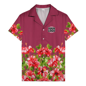 watercolor hibiscus & leaf aloha hawaiian shirt for men
