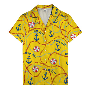 anchors lifebuoys chain link pattern nautical hawaiian shirt