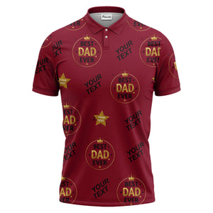 best dad ever crown & stars repeat pattern black gold polo shirt