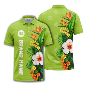 bird of paradise & hibiscus floral polo shirt for men