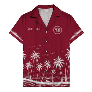 black and white palm trees & seagulls coastal scene hawaiian shirt