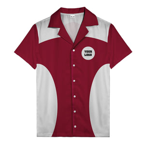 black silver geometric bowling hawaiian shirt with custom logo patch