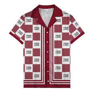 black white checkerboard barcode logo customizable hawaiian shirt
