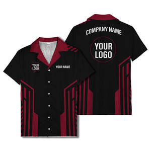 black white geometric stripe personalized logo circle hawaiian shirt