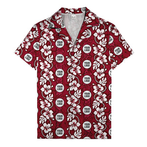 black & white hibiscus monstera custom logo hawaiian shirt for men