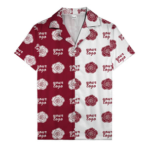 black white rose & custom logo repeat graphic hawaiian shirt