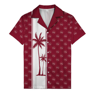 black white vertical palm trees & custom logo repeat hawaiian shirt