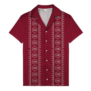 circular logo & fish symbols black hawaiian shirt for men