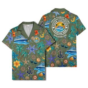 cruise ship palm trees starfish watercolor hawaiian shirt