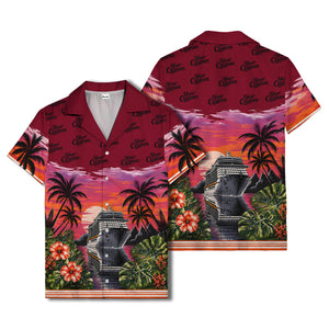 cruise ship sunset palm trees hibiscus flowers hawaiian shirt for men