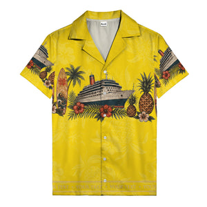 cruise ship surfboard pineapple palm hibiscus hawaiian shirt