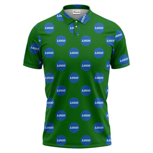 custom color logo polo shirt | bold branded repeating pattern