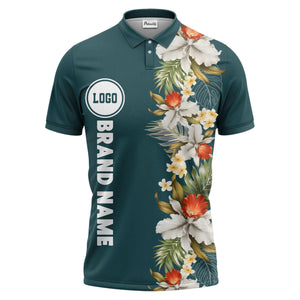 custom color tropical floral polo shirt | orchid & plumeria exotic all-over print