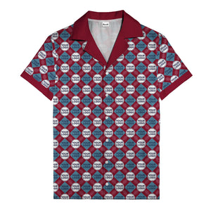custom logo diamond grid pattern hawaiian shirt for men