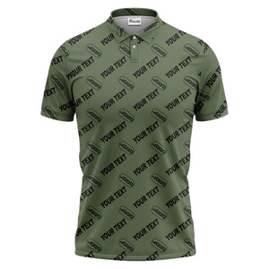 custom logo & monogram text repeat pattern black polo shirt for men