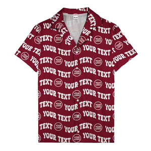 custom logo & repeat text black hawaiian shirt for men