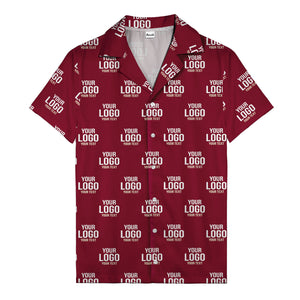 custom logo text repeat pattern black hawaiian shirt for men