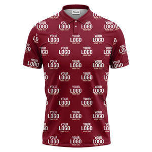 custom logo & text repeat pattern black white gold polo shirt