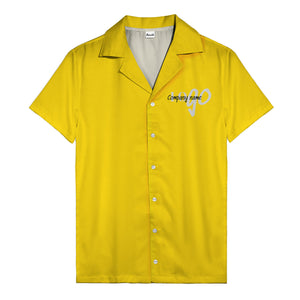 custom logo typography on solid black minimalist modern hawaiian shirt