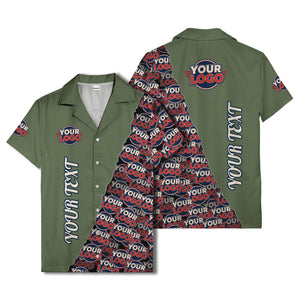 custom logo & vertical text repeat pattern hawaiian shirt