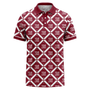 diamond grid logo repeat all over print polo shirt
