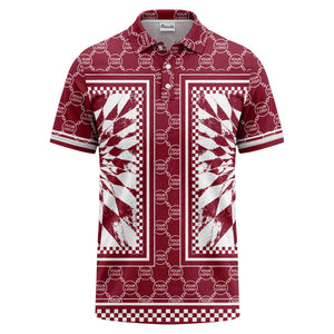 geometric palm leaves checkerboard border polo shirt
