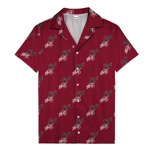hand-drawn calligraphic script logo repeat black white hawaiian shirt for men