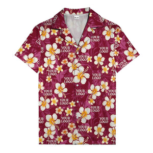 hibiscus & plumeria photoreal hawaiian shirt with customizable logo