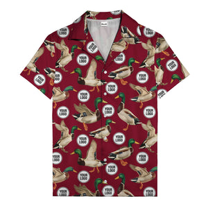 mallard ducks in flight hawaiian shirt with custom logo repeat pattern men's