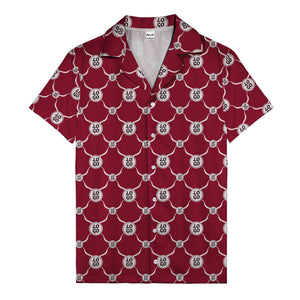 monochrome interlocking circles & logo repeat pattern hawaiian shirt for men