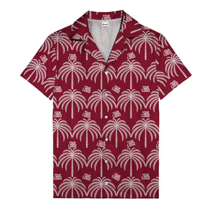 monochrome palm tree & custom logo repeat hawaiian shirt for men