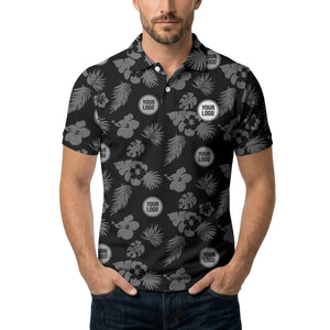 illustrated monochrome tropical flowers and leaves polo shirt for men