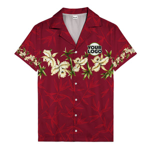 orchid & bamboo photoreal black hawaiian shirt
