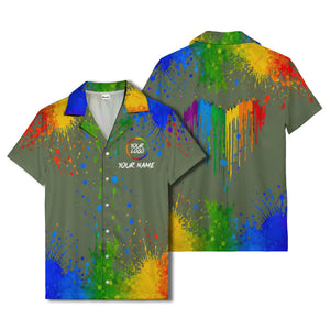 rainbow paint splatter abstract art hawaiian shirt with customizable name