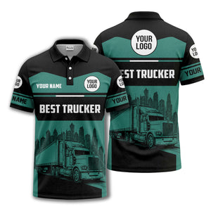 semi-truck cityscape graphic polo shirt for trucker pride