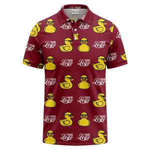 sunglasses rubber duck repeat pattern black yellow fun cartoon golf polo shirt