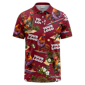 surfing roosters surfboards lei palm trees photorealistic polo shirt