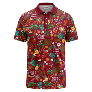 tiki masks palm trees ukuleles watercolor print polo shirt for men
