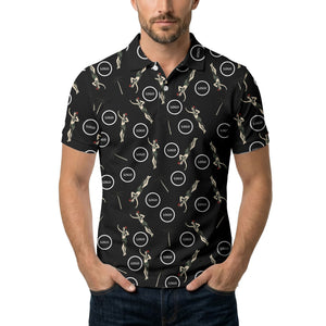 vintage hula dancers & palm trees black hawaiian polo shirt for men