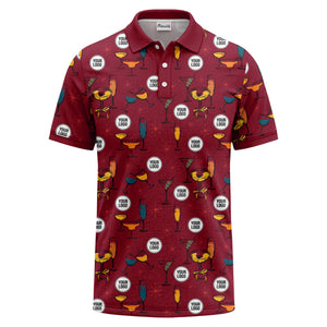 vintage illustrated martini & champagne glasses repeat polo shirt for men
