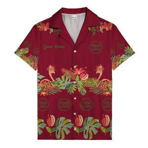 watercolor flamingo palm tropical flowers black hawaiian shirt