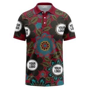 watercolor floral burst and olive leaves polo shirt for men