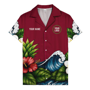watercolor ocean waves hibiscus blooms palm leaf hawaiian shirt for men
