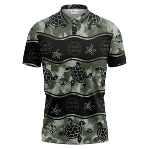 wavy band sea turtles starfish monochrome polo shirt for men