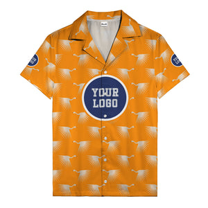 art deco crane silhouette logo beige navy hawaiian shirt