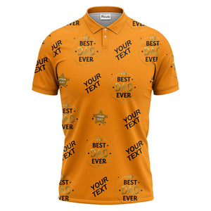 best dad ever crown & stars repeat pattern black gold polo shirt