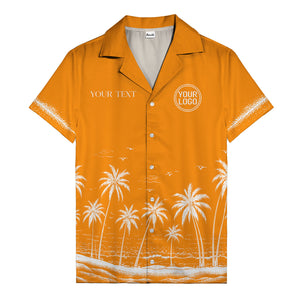 black and white palm trees & seagulls coastal scene hawaiian shirt