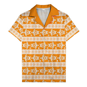 black sea turtles & white floral repeat hawaiian shirt for men